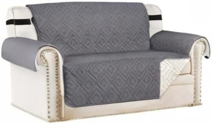 H.VERSAILTEX Reversible Loveseat Cover Furniture Protector Anti-Slip Water Resistant 2" Elastic Straps Couch Covers Pets Kids Fit Sitting Width Up to 54"(Oversized Loveseat: 75" x 98", Gray/Beige)