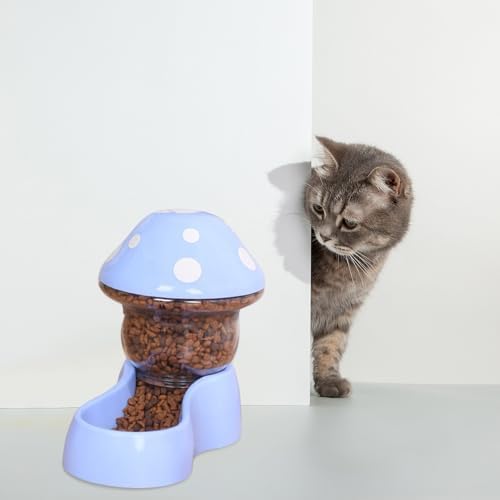 2025 Automatic Pet Feeder with Mushroom Shape for Cats Dogs Puppies Kittens Easy Clean Refill Dual Food Water Dispenser for Small Medium Pets at Home Travel (Blue)