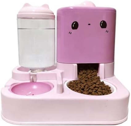 Pet Automatic Feeder Cat Dog Feeding Bowl Food Water Dispenser with Refillable Storage Container Large Capacity Rabbit Feeder Watering Bowls (Pink)