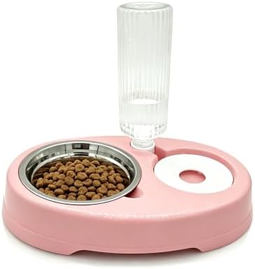 Double Dog Bowls, Cat Food & Water Bowl Set with Water Dispenser