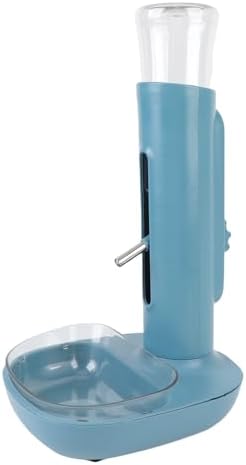 Pet Standing Water Dispenser Cat Dog Standing Bowl with Detachable Pole Automatically Feeding Water Height Adjustable for Cage, Crate (Blue)
