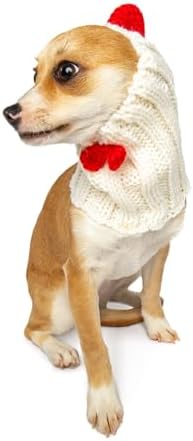 Zoo Snoods Rooster Costume - Knit Chicken Dog Snood Ear Wrap for Pets, Warm Neck Cover for Halloween and Winter (White, Small) by ZooSnoods