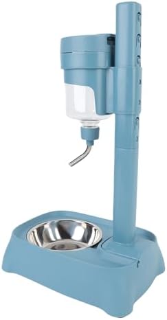 Dog Water Dispenser, Height Adjustable Stainless Steel Bowl Automatic Feeding for Cats and Dogs, 500ml Pet Standing Water Dispenser (Blue)
