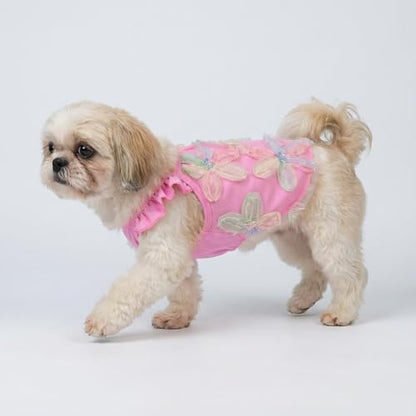 Fitwarm Embroidered Flower Ruffle Dog Shirt, Fancy Summer Clothes for Small Dogs Girl, Sweet Pet Tee, Pink, XXL - Image 5