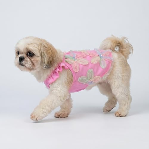Fitwarm Embroidered Flower Ruffle Dog Shirt, Fancy Summer Clothes for Small Dogs Girl, Sweet Pet Tee, Pink, Small - Image 4
