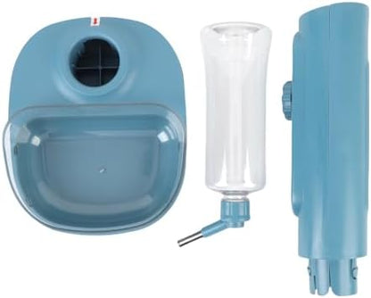 Pet Standing Water Dispenser Cat Dog Standing Bowl with Detachable Pole Automatically Feeding Water Height Adjustable for Cage, Crate (Blue)