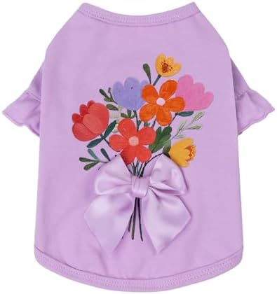 Fitwarm Floral Bouquet Dog Shirt, Sweet Summer Clothes for Small Dogs Girl, Lovely Pet Outfit, Lavender, Large by Fitwarm