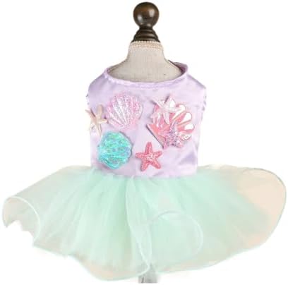 Handmade Floral Dog Dress with Bow, Princess Lace Pet Dress for Small Dogs and Cats, Lightweight Puppy Outfit M-sea X-Small by MaruPetyourkidsfriends