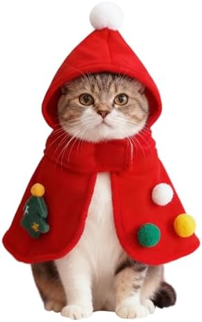 Dog Christmas Costumes Pet Cape with Hood, Cute Pet Costumes for Cats Dogs, Fluffy Dog Costume Cat Clothes for Holiday Party and Photos,（Red/L by Unknown