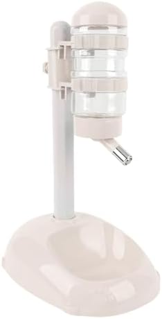 Cryfokt Pet Standing Water Dispenser, Plastic Height Adjustable 500ml Capacity Dog Water Bottle Dispenser Automatic Dog Feeding Station Food for PuppyBowl (Beige)