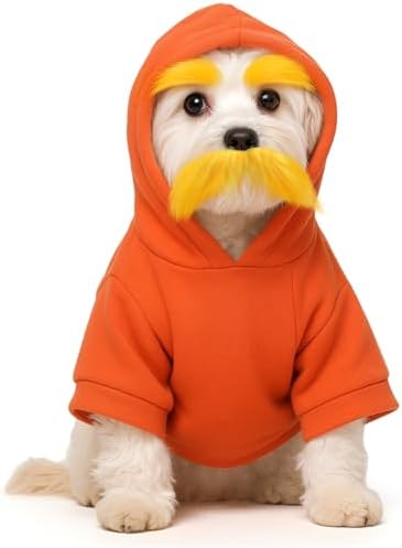 Huhumy Halloween Orange Costume for Dogs, M, Hoodie, Mustache and Eyebrows by Huhumy