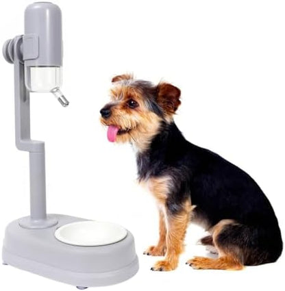 Pet Standing Water Dispenser Cat Dog Standing Ceramic Bowl Automatically Feeding Water Height Adjustable Detachable Pole (Gray, Large)
