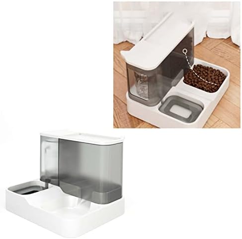 TITA-DONG All in One Automatic Cat Feeder and Water Dispenser Set, 2 in 1 Large Capacity Transparent Window Automatic Pet Feeder for Dog Cat (Grey)