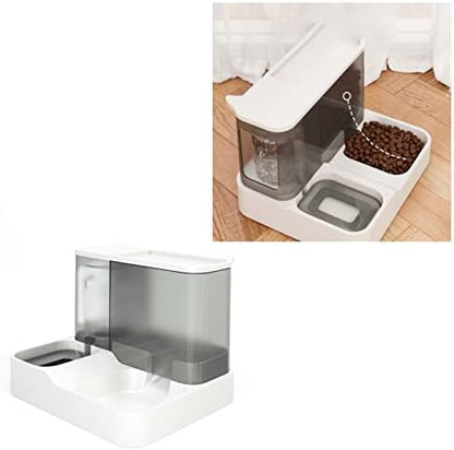 TITA-DONG All in One Automatic Cat Feeder and Water Dispenser Set, 2 in 1 Large Capacity Transparent Window Automatic Pet Feeder for Dog Cat (Grey)