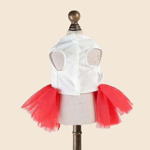 Handmade Floral Dog Dress with Bow, Princess Lace Pet Dress for Small Dogs and Cats, Lightweight Puppy Outfit M-Santa Small - Image 3