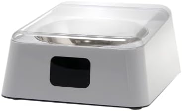 Automatic Dog Bowl with Lid Auto Opening Feeder Stainless Steel Inner Tray ABS Housing Daily Food Water Use White Indoor