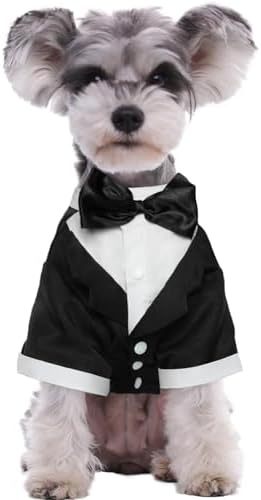 Kuoser Dog Tuxedo, Formal Dog Costume with Bow Tie Pet Wedding Suit Party Birthday Outfit, Dogs Tux Soft Shirt for Valentines Christmas Halloween Graduation Cosplay, Black S by Kuoser