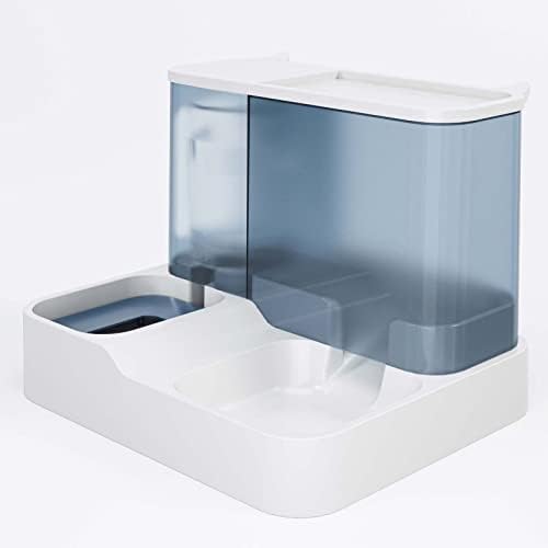 TITA-DONG All in One Automatic Cat Feeder and Water Dispenser Set, 2 in 1 Large Capacity Transparent Window Automatic Pet Feeder for Dog Cat (Blue)