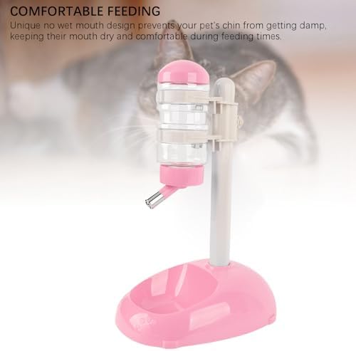 Cryfokt Pet Standing Water Dispenser, Plastic Height Adjustable 500ml Capacity Dog Water Bottle Dispenser Automatic Dog Feeding Station Food for PuppyBowl (Pink)