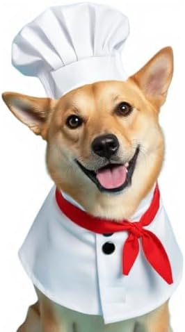 Dog Halloween Costumes, Cute Dog Chef Costume Chef Hat Culinary Wear Clothes for Pet Dogs, (2PCS Set) Medium by Lanyarco