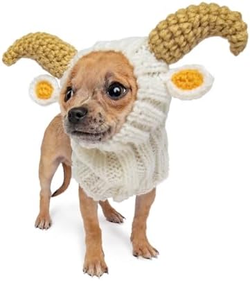 Zoo Snoods Ram Goat Costume - Warm Knit Dog Snood Wrap for Pets, Neck Ear Cover Protection, Halloween Winter (Small) by ZooSnoods