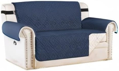 H.VERSAILTEX Reversible Loveseat Cover Furniture Protector Anti-Slip Water Resistant 2 Inch Wide Elastic Straps Couch Covers Pets Kids Fit Sitting Width Up to 46"(Love Seat: 75" x 90", Navy/Beige)