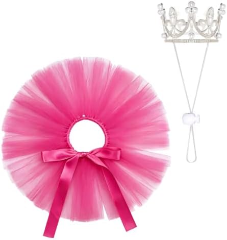 Pet Costume Set Tutu Skirt with Pearl Crown for Small Dog Cat Halloween Birthday Wedding Photo Prop Costume (Rose Red) by Haakong