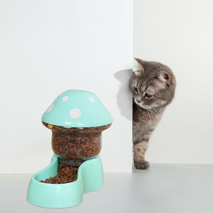 2025 Automatic Pet Feeder with Mushroom Shape for Cats Dogs Puppies Kittens Easy Clean Refill Dual Food Water Dispenser for Small Medium Pets at Home Travel (Green)