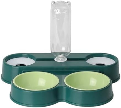 4 in 1 Pet Food Feeders with Automatic Water Bottle Bowl, Double Bowl Dog Feeder Toy for Cats and Dogs