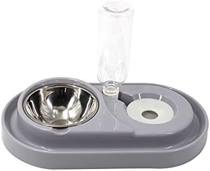 Luck Dawn Pet Feeder, Stainless Steel Double Dog Cat Bowls with Automatic Water Dispenser, for Small and Medium Pets, 500ml, Pink/Blue/Grey