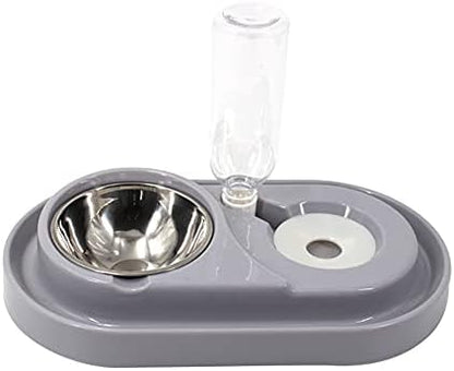Luck Dawn Pet Feeder, Stainless Steel Double Dog Cat Bowls with Automatic Water Dispenser, for Small and Medium Pets, 500ml, Pink/Blue/Grey