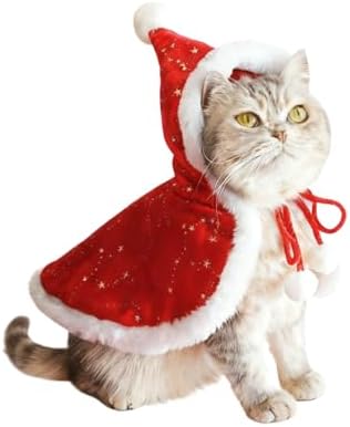 Dog Christmas Costumes Santa Cloak with Hat, Cute Pet Costumes for Cats Dogs, Soft Fluffy Dog Costume Cat Clothes for Holiday Party and Photos, M - Image 2