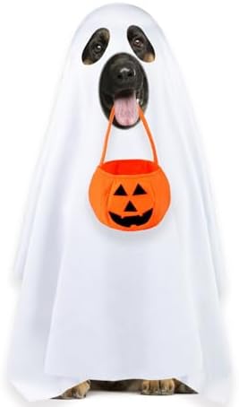 Dog Halloween Costumes, Dog Ghost Costume Funny Pet Ghost Costume with Pumpkin Candy Bag for Small Medium Large Dogs Pets (Large) by Unknown