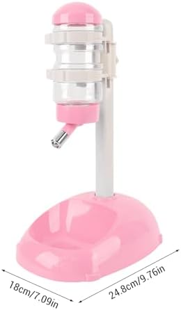 Cryfokt Pet Standing Water Dispenser, Plastic Height Adjustable 500ml Capacity Dog Water Bottle Dispenser Automatic Dog Feeding Station Food for PuppyBowl (Pink)