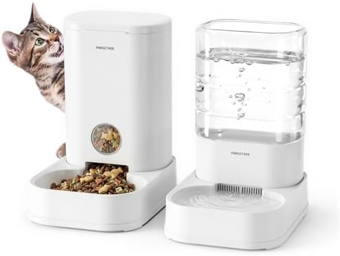 PAWGETHER® 2 Pack Gravity Cat Feeder and Water Dispenser No-Electricity 1 Gallon/3.5L Automatic Cat Feeder and Waterer Dog Water Bowl Dispenser Pet Food Dispenser Puppy Kitten Rabbits