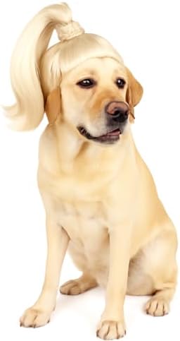 Blond Long Hair Ponytail Funny Pet Wig – Dog Wig for Large Girl Dog –Large Dog Costume for Halloween, Party, Photo Shoots – 3D Natural Look – Fits 15kg-50kg Pets - Image 3