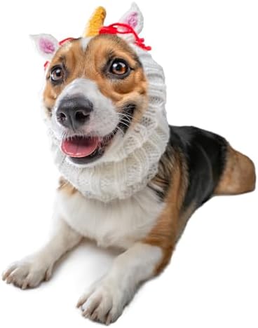 Zoo Snoods Unicorn Costume - Knit Rainbow Dog Snood Ear Wrap for Pets, Warm Neck Cover for Halloween and Winter (Medium) by ZooSnoods