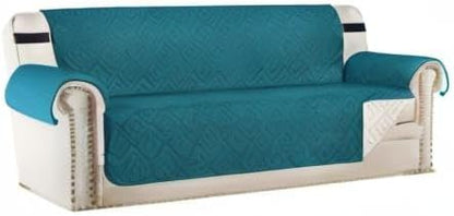 H.VERSAILTEX Reversible Sofa Slipcover Furniture Protector Water Resistant 2 Inch Wide Elastic Straps Sofa Cover Couch Covers Pets Kids Fit Sitting Width Up to 66" (Sofa: 75" x 110", Dark Teal/Beige)
