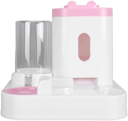 Automatic Cat Feeder and Water Dispenser Set, Pet Food Water Dispenser, Automatic Dog Feeder and Dog Water Dispenser, 2 in 1 Large Capacity Detachable Automatic Cat Waterer Feeder for Dog Puppy (Pink)
