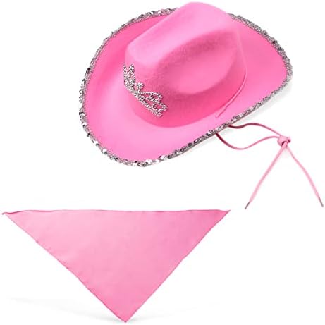 Yewong Pet Pink Cowboy Hat Costume Accessory Set Dog Cat Size Pink Cowgirl Princess Hat with Crown Tiara Bandana/Scarf for Cat Puppy Western Costume Daily Wearing Photo Props (Set C) - Image 4