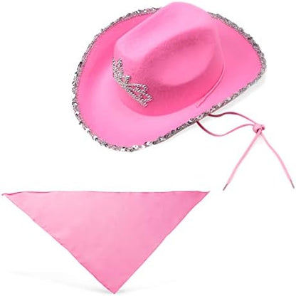 Yewong Pet Pink Cowboy Hat Costume Accessory Set Dog Cat Size Pink Cowgirl Princess Hat with Crown Tiara Bandana/Scarf for Cat Puppy Western Costume Daily Wearing Photo Props (Set C) - Image 4