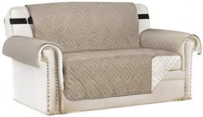 H.VERSAILTEX Reversible Loveseat Cover Furniture Protector Anti-Slip Water Resistant 2" Elastic Straps Couch Covers Pets Kids Fit Sitting Width Up to 54"(Oversized Loveseat: 75" x 98", Khaki/Beige)