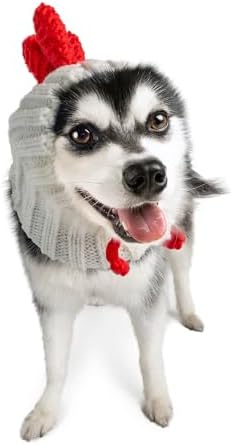 Zoo Snoods Rooster Costume - Knit Chicken Dog Snood Ear Wrap for Pets, Warm Neck Cover for Halloween and Winter (White, Medium) by ZooSnoods