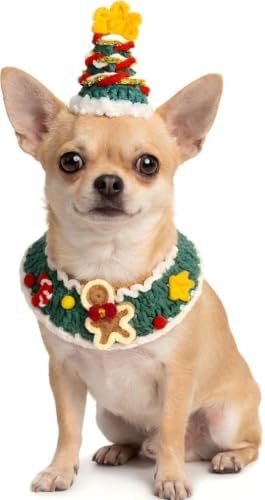 Christmas Dog Costume,Handmade Cat Holiday Outfit with Christmas Tree Hat & Gingerbread Man Scarf Set,Adjustable,Lightweight & Breathable Pet Accessories for Rabbit Xmas Party & Photos by MITOCAPY