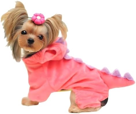 Hotumn Dinosaur Dog Halloween Costume Pet Dino Hoodie for Small Dogs (X-Small, Pink) by Hotumn