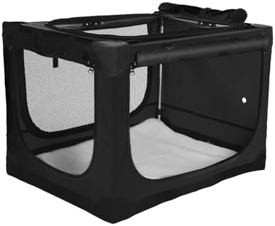24 x 17 x 17 Inch Collapsible Soft Dog Crate for Dogs Up to 30 lbs, Portable Travel Pet Kennel with 4 Zip Doors, Foldable Indoor Outdoor Crate with Mat, Carry Bag, Black