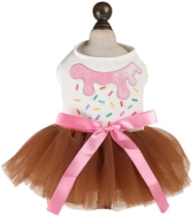 Handmade Floral Dog Dress with Bow, Princess Lace Pet Dress for Small Dogs and Cats, Lightweight Puppy Outfit M-Cake Small by MaruPetyourkidsfriends