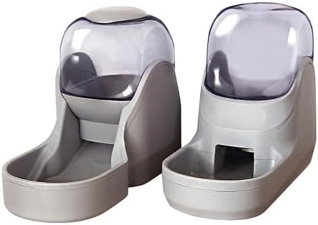 Automatic 3.8 L Waterer and Feeder Bundle Set, for Dog and Cat, Light Gray