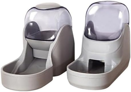 Automatic 3.8 L Waterer and Feeder Bundle Set, for Dog and Cat, Light Gray