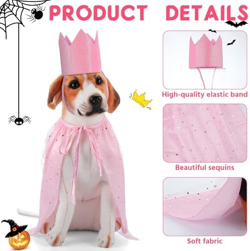 Huhumy 4 Pcs Halloween Witch Pet Costume, Cloak Hat Crown for Dogs Cats - Image 5